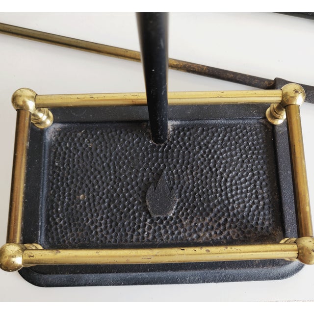 Metal Vintage Cast Iron and Brass Fireplace Tool Set and Stand For Sale - Image 7 of 9