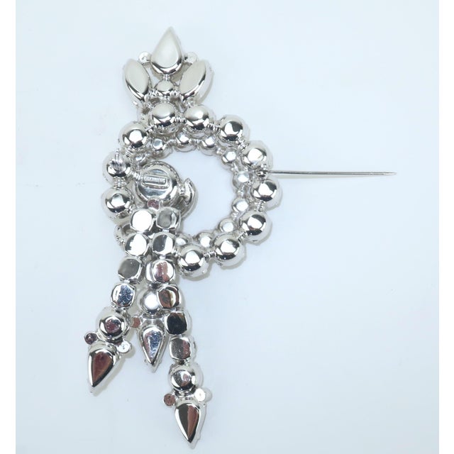 Silver Large Eisenberg Rhinestone Dangle Brooch, 1950's For Sale - Image 8 of 12