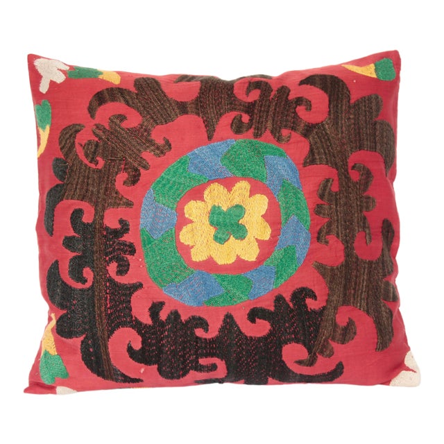 1970s Vintage Multi Color Suzani Pillow Cover -19''x17'' Inches For Sale