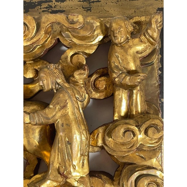 Antique Chinese Carving Pierced Gilt Wood Panel. For Sale - Image 12 of 13
