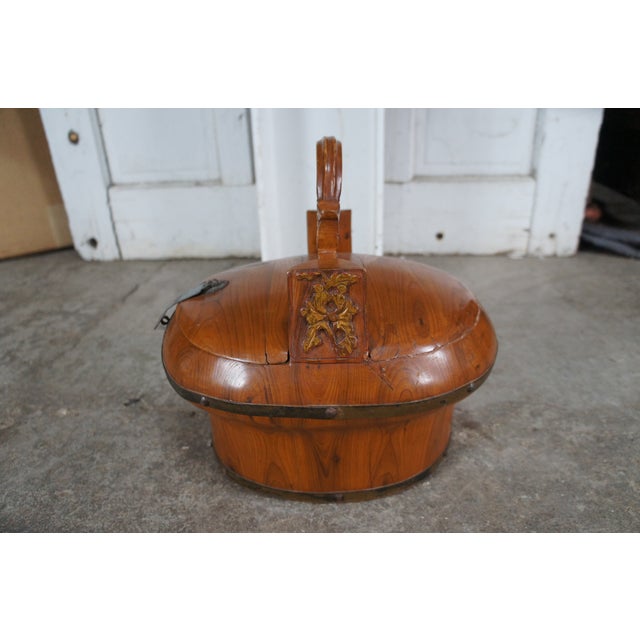 Antique Chinese Qing Dynasty Elm Carved Tea Caddy Holder Wedding Food Basket For Sale - Image 10 of 12