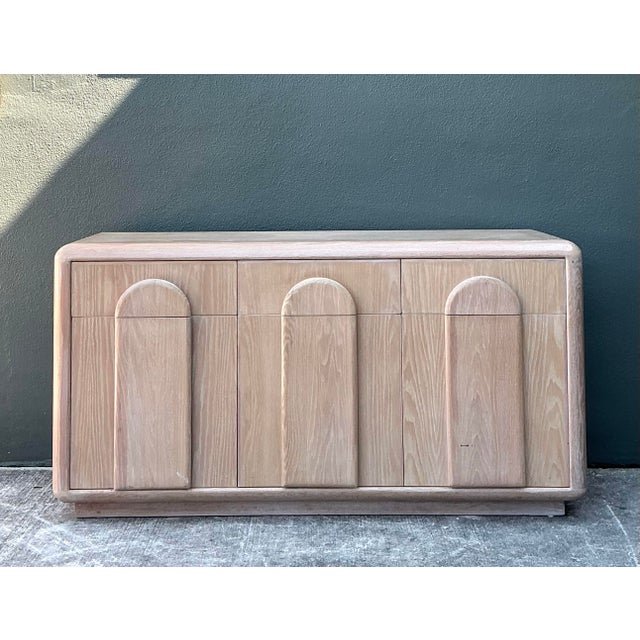 Vintage Washed Oak Arched Credenza For Sale - Image 11 of 12