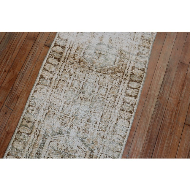 Rustic Distressed Narrow Neutral Persian Heriz 20th Century Runner For Sale - Image 3 of 6