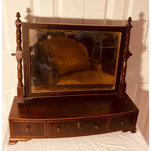 Federal Mahogany dressing table tilt glass mirror with posts for support,with three small drawers at front one with...