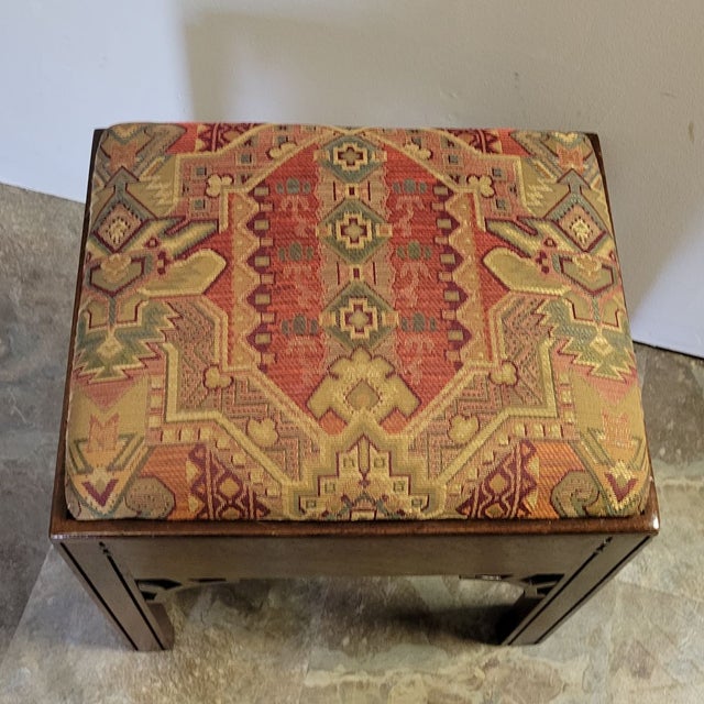 Early 20th Century Chippendale Style Mahogany Stool With Southwestern Tapestry Upholstery For Sale - Image 4 of 4