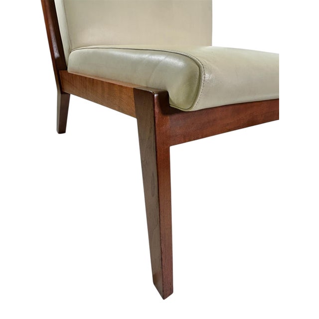 Mid-Century Modern Pair of Bernhardt Solid Walnut Lounge Chairs in Original Creme Fine Leather For Sale - Image 3 of 8