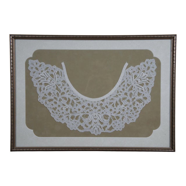 Antique Victorian Framed Ornate Reticulated Floral Lace Collar Yoke For Sale