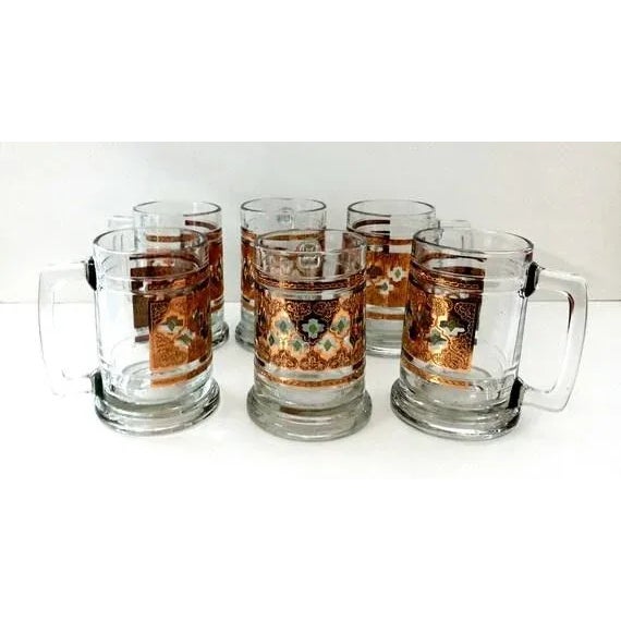 6 Mid Century Modern Culver Valencia Beer Steins / Mugs Diamond Pattern - Green with 22k Gold RARE Culver Valencia Pattern...