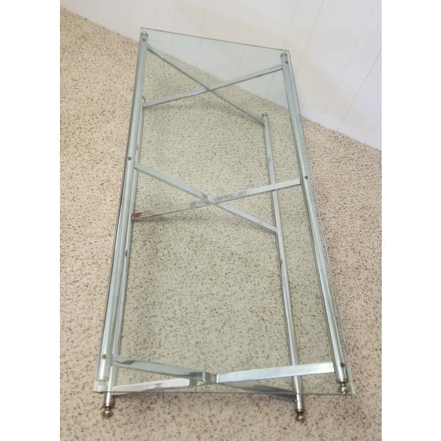 Glass Triple X Base Chrome Glass Cocktail Table 1970s Mod For Sale - Image 7 of 12