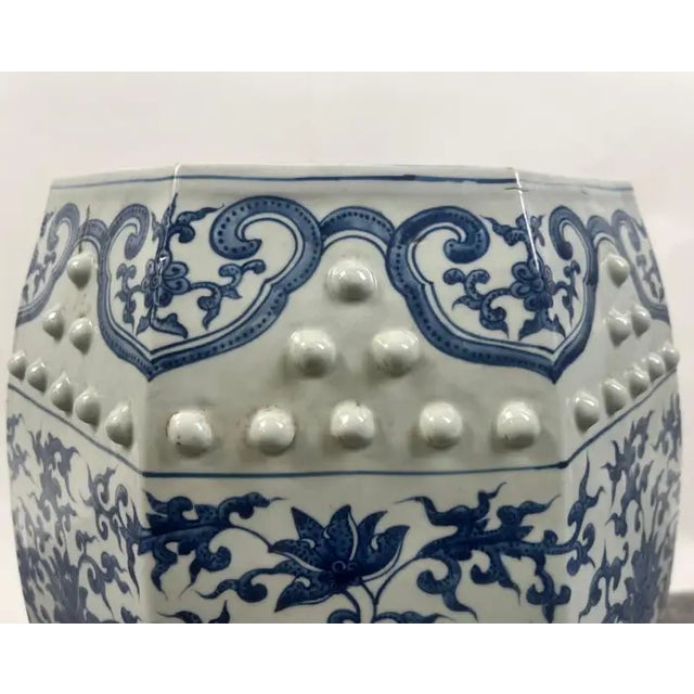 Blue Chinese Qianlong Style Porcelain Octagonal Garden Blue & White Stool, a Pair For Sale - Image 8 of 14