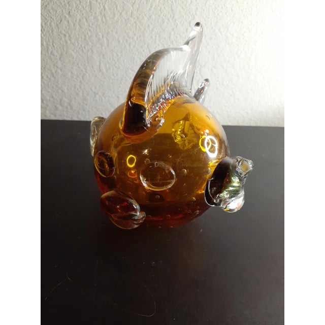 1980s Canary Yellow Hand Blown Puffer Fish Sculpture For Sale - Image 10 of 10