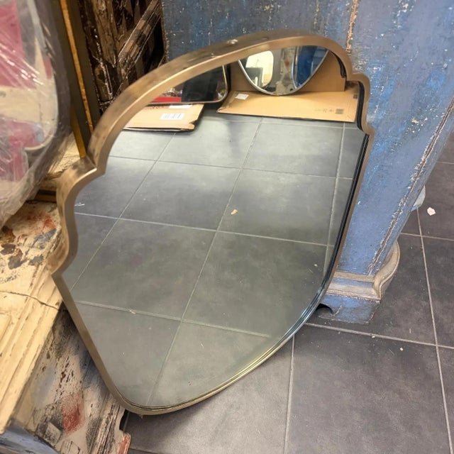Brass 1950s Mid-Century Modern Gio Ponti Style Solid Brass Wall Mirror For Sale - Image 8 of 12