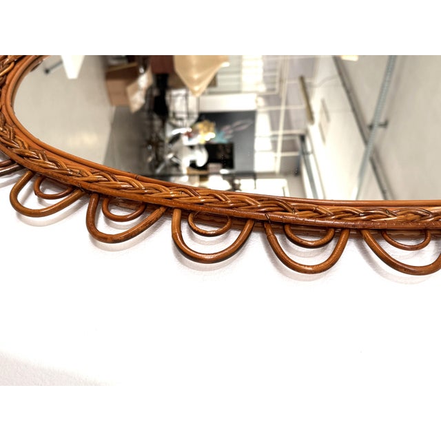 Large Vintage Italian Organic Wall Mirror in Rattan and Bamboo, 1960s For Sale - Image 6 of 15