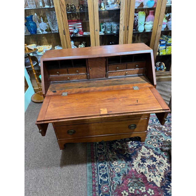 Early 19th Century Cherry Slant Front Desk Dovetailed Masonic Inlay Design For Sale - Image 6 of 11