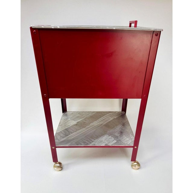 Mid 20th Century Vintage Red Steel Shop Cart With Hand-Ground Metal Surfaces For Sale - Image 5 of 16