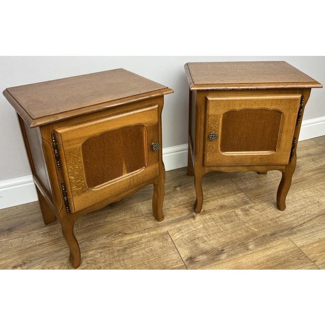 Vintage Louis French Oak Nightstands, Set of 2 For Sale - Image 3 of 14