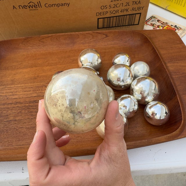 Mid-Century Modern 1950s Mercury Glass Silver Christmas Ornaments- Lot of 12 For Sale - Image 3 of 9
