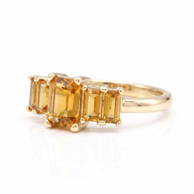 Wedding Engagement Ring | Citrine Five Stone Stackable Ring | November Birthstone Ring Us 7 For Sale - Image 4 of 4