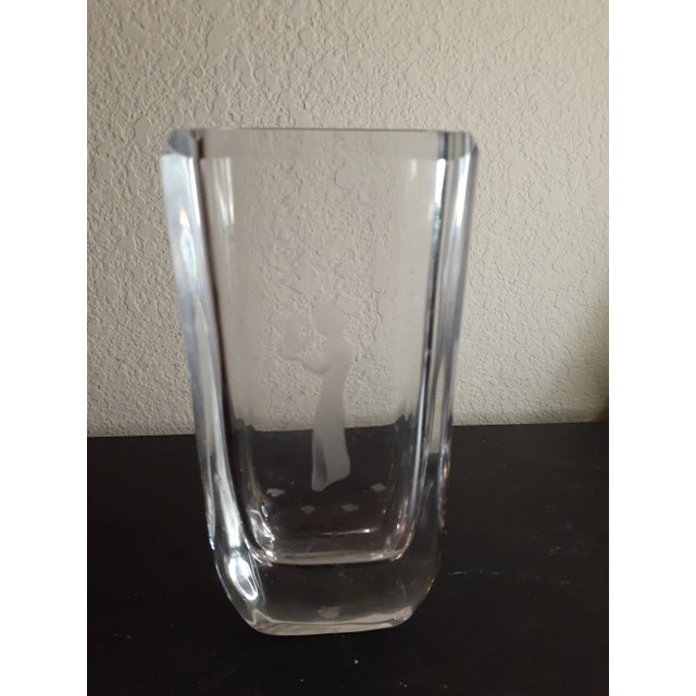1960s Vintage Artist Signed Skruf Sweden Clear Crystal Vase For Sale - Image 5 of 6