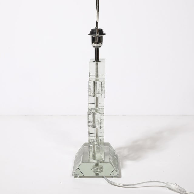 Modernist Hand-Blown Murano Stacked & Faceted Trapezoidal Glass Table Lamps For Sale - Image 15 of 18