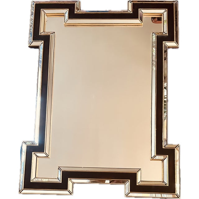 1980s Art Deco Revival Style Geometric Framed Mirror With Black and Gold Accents. For Sale - Image 13 of 14