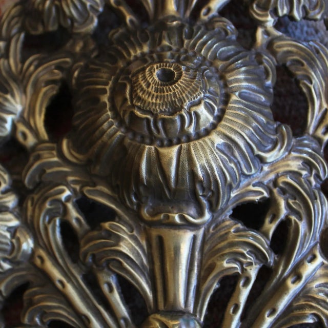 Pair of Antique Continental Brass Repoussé Sconces For Sale - Image 9 of 15