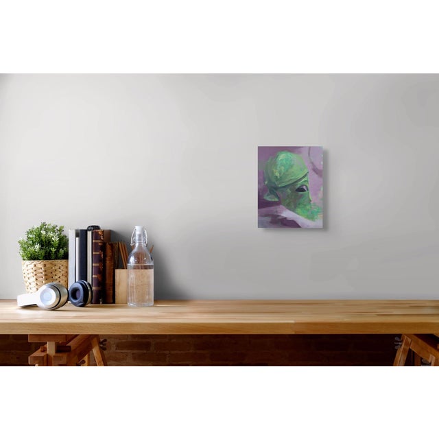 Early 21st Century Silence Is a Priority by Elena Burykina | Oil on panel Abstract green figure with a large eye For Sale - Image 5 of 5