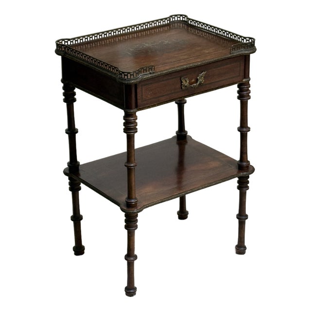 French Nightstand With Metal Gallery, 19th Century For Sale