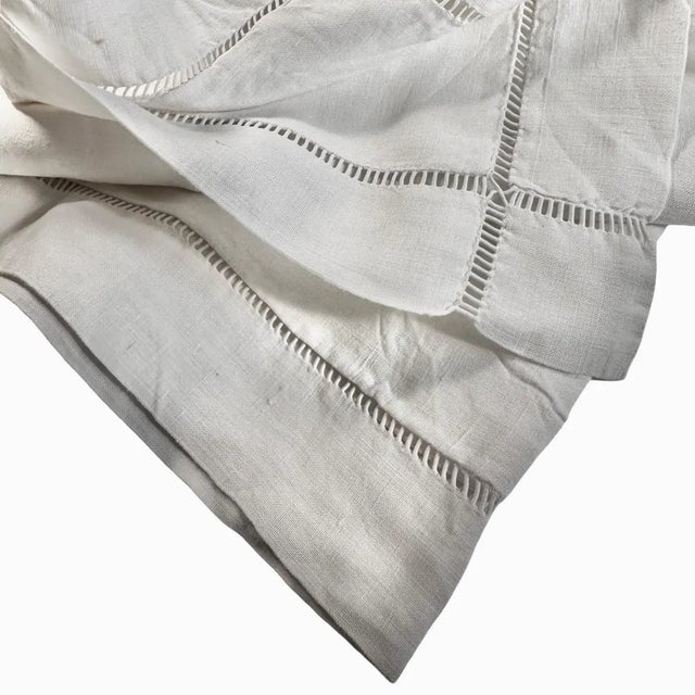 1940s Vintage French Cotton Pillowcase  MG Monogram, Fine Hemstitch Detail, Button Back, circa 1910 For Sale - Image 5 of 9