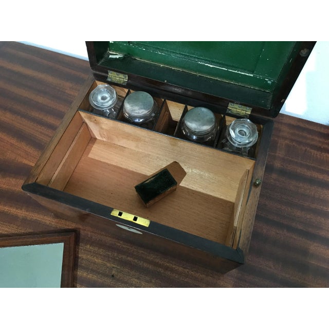 Brown Victorian English Rosewood Gentleman’s Dressing Box With Cut Crystal Bottles & Secret Compartment, Circa 1850 For Sale - Image 8 of 10
