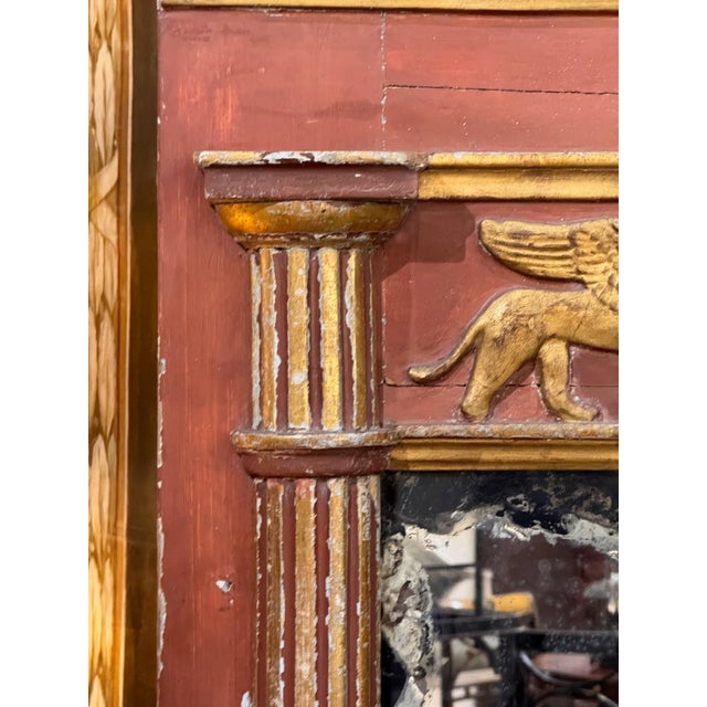 Early 19th Century Continental Neoclassical Parcel-Gilt and Red Painted Mirror For Sale - Image 6 of 10
