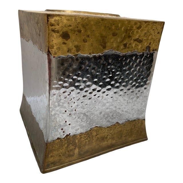 Vintage Hammered Brass Metal Tissue Box Cover For Sale