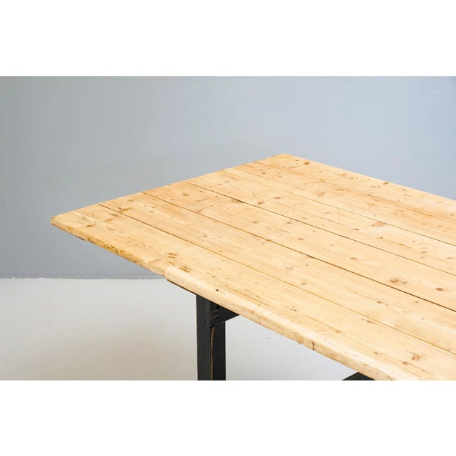 Rustic Large Pine Trestle Table For Sale - Image 3 of 9