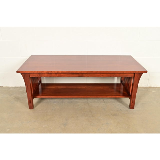 L. & J.G. Stickley, Inc. Stickley Mission Arts & Crafts Cherry Wood Spindle Coffee Table For Sale - Image 4 of 12