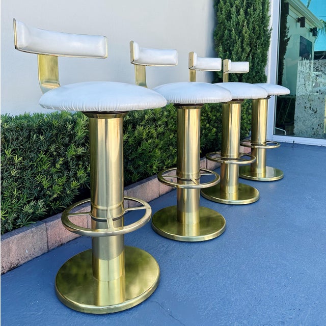 Mid-Century Modern Design for Leisure Brass Bar Stools, 1980s For Sale - Image 3 of 10