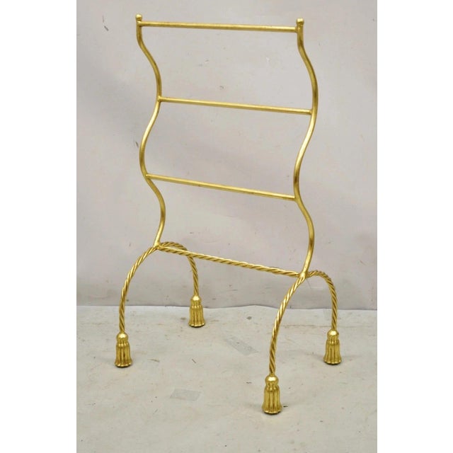 Vintage Italian Hollywood Regency Gold Gilt Metal Iron Towel Rack W/ Tassel Feet For Sale - Image 9 of 9