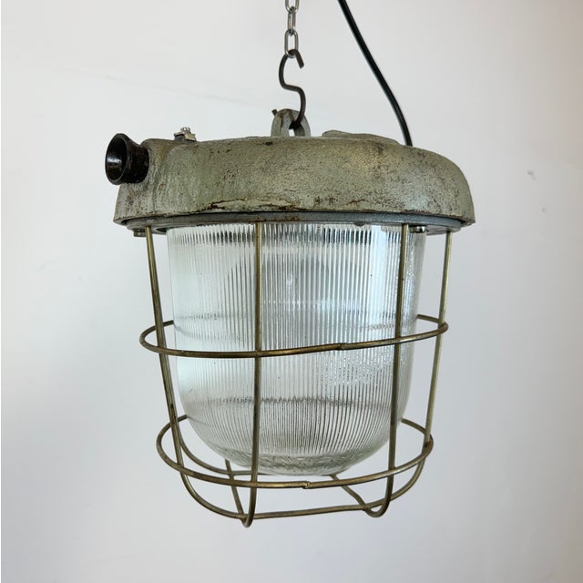 Gray Industrial Cast Iron Cage Pendant Light, 1960s For Sale - Image 8 of 14