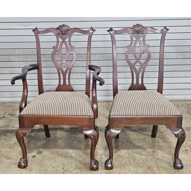 Brown Vintage Set of 6 Stickley Chippendale Mahogany Carved Dining Chairs Claw & Ball Feet For Sale - Image 8 of 16