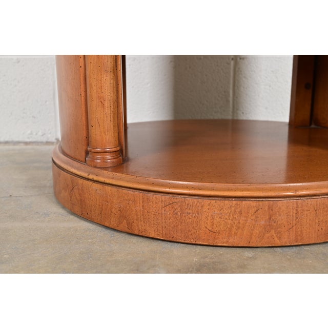 Henredon Regency Carved Cherry Wood Three-Tier Drum Side Table For Sale In South Bend - Image 6 of 10