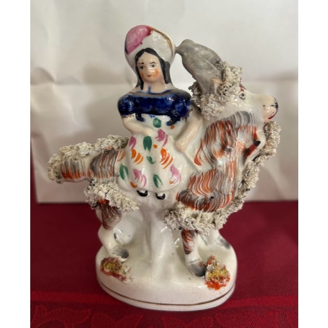 Antique White Antique Staffordshire Figurines of Girls on Goats- Set of 2 For Sale - Image 8 of 10