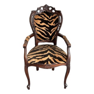 French-Style Regency Armchair W/ Tiger Velvet Upholstery For Sale