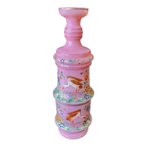 Antique Moser Bohemian Pink Opaline Enameled Bedside Carafe