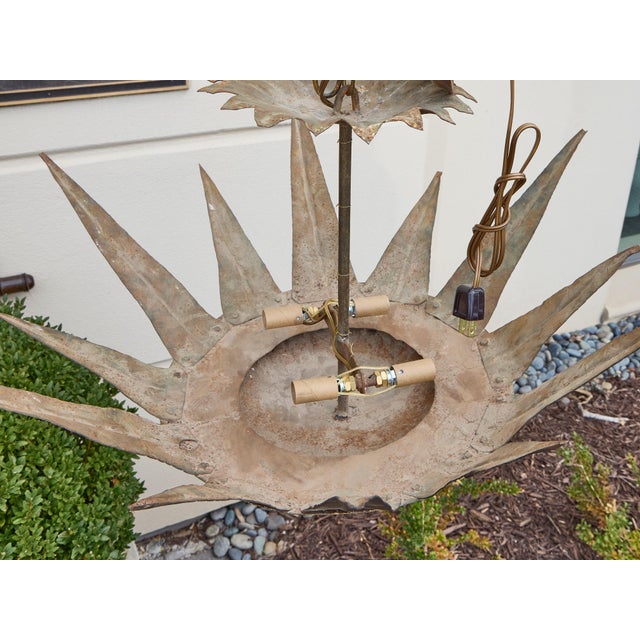 Mid 20th Century Mid Century Modern Spanish Gilt Metal Sunburst Crown Chandelier with Four Lights For Sale In Atlanta - Image 6 of 9