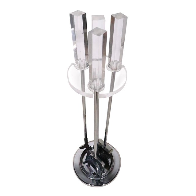 Vintage Lucite and Chrome Fireplace Tool Set For Sale In New York - Image 6 of 9