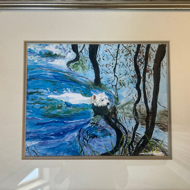 Contemporary swimming Westie dog print by Judy Henn. Measures 17.5x15.5 framed. Check out my shop Robins Egg Gallery for...