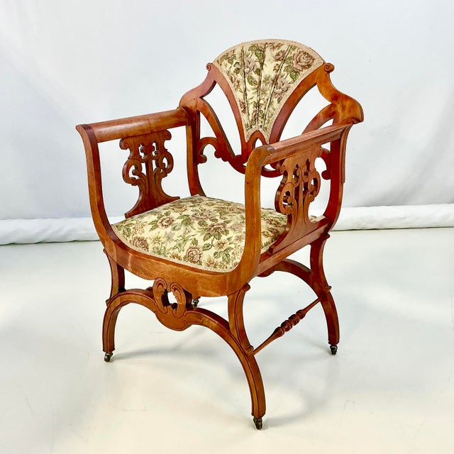 Antique Italian Neoclassical Art Deco Curule Accent Side Chair. For Sale - Image 9 of 15