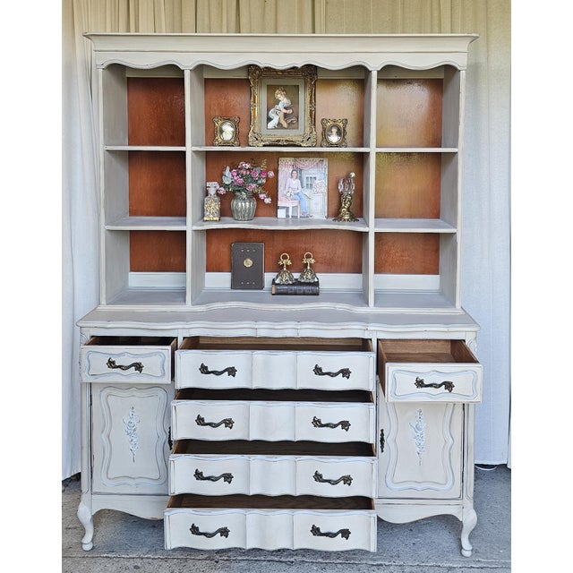 Wood Mahogany Hutch, 2 Piece Cabinet Hutch, Circa 1940s/50's For Sale - Image 7 of 14