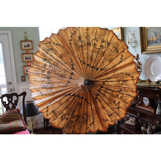 Mid 20th Century Pair of Extra-Large Vintage Chinese Dragon & Phoenix Oil-Paper Parasols For Sale - Image 5 of 18