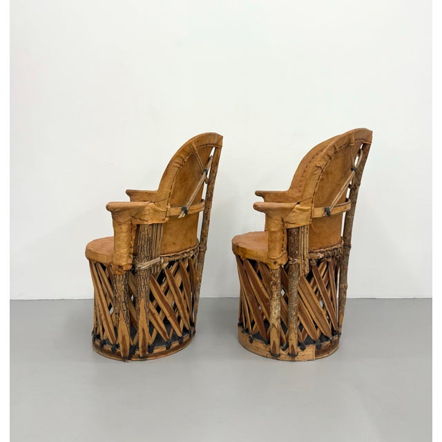 Vintage Mexican Leather & Wood Equipales Armchairs - A Pair For Sale In West Palm - Image 6 of 8