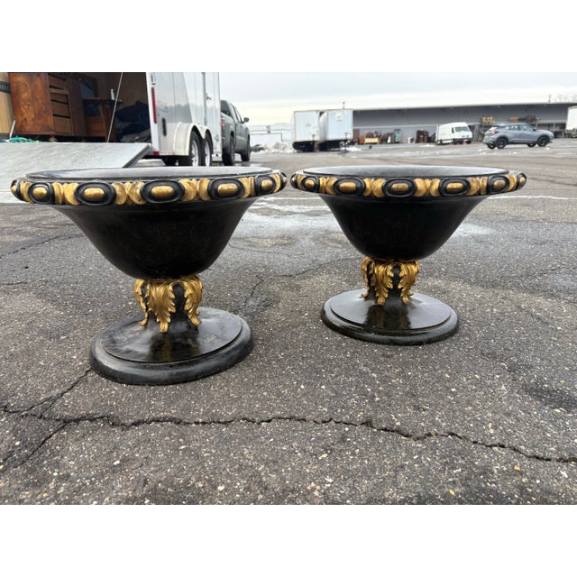 1980s Empire Style Neoclassical Black & Gold Marble Urn Pair For Sale In Philadelphia - Image 6 of 11